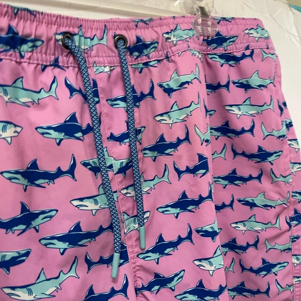 Men's resort swim trunk four-way stretch quick dry shark print zip pocket size L